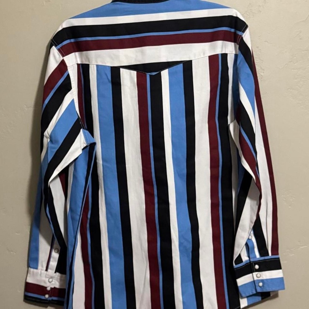 Wrangler Brushpopper Mens XXL Western Shirt Pearl Snap Stripe Navy Red White